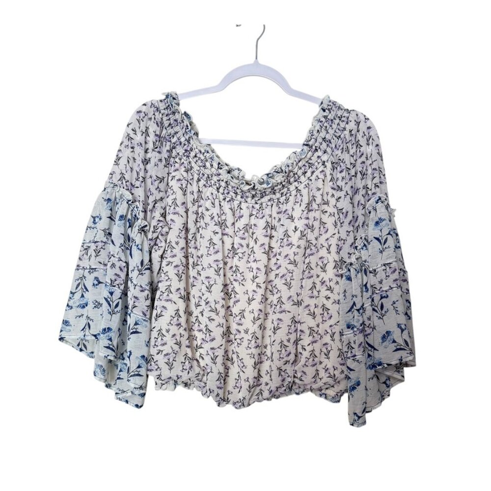 Free People Rose Valley Off Shoulder Peasant Boho Blouse Women's S White